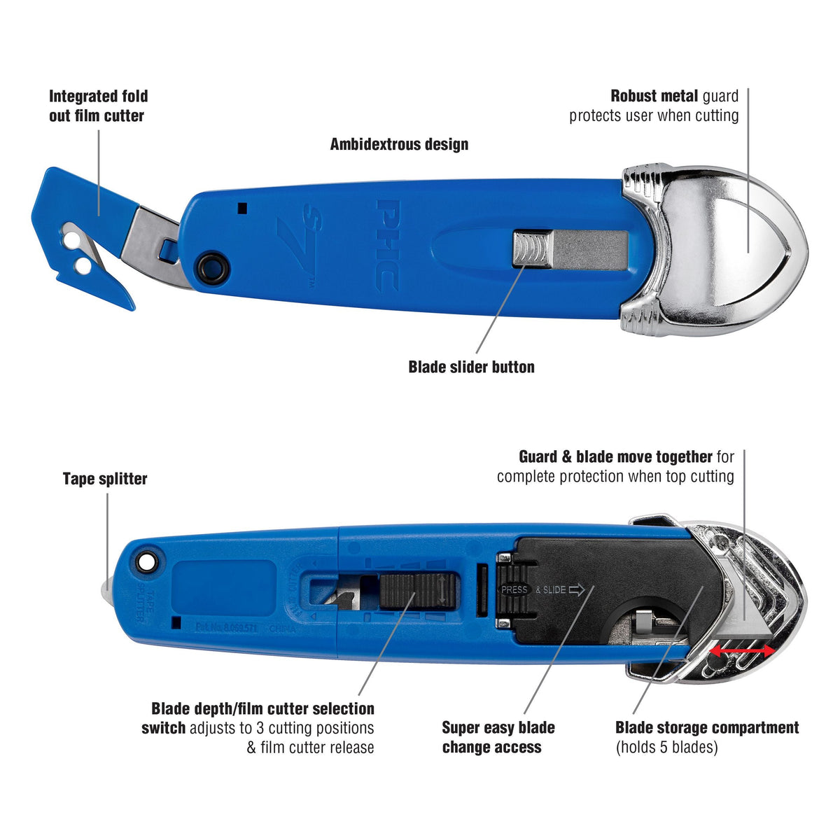 Multi Functional Safety Knife with Guard & Springback Blade