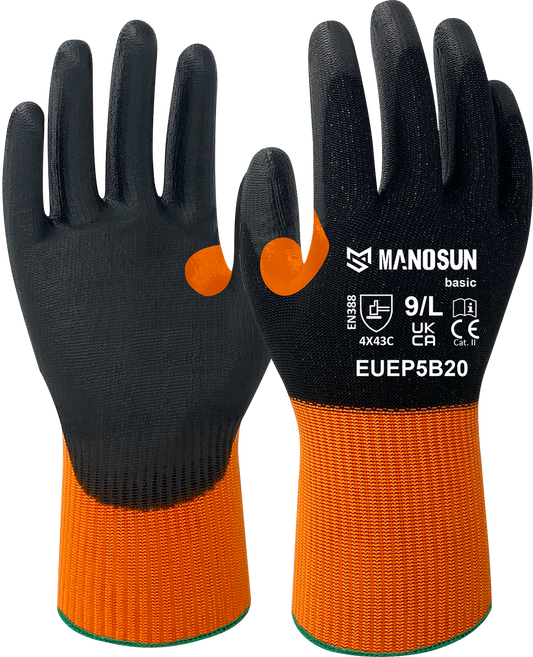 Manosun Basic Gloves Cut Level C PU 13 Gauge